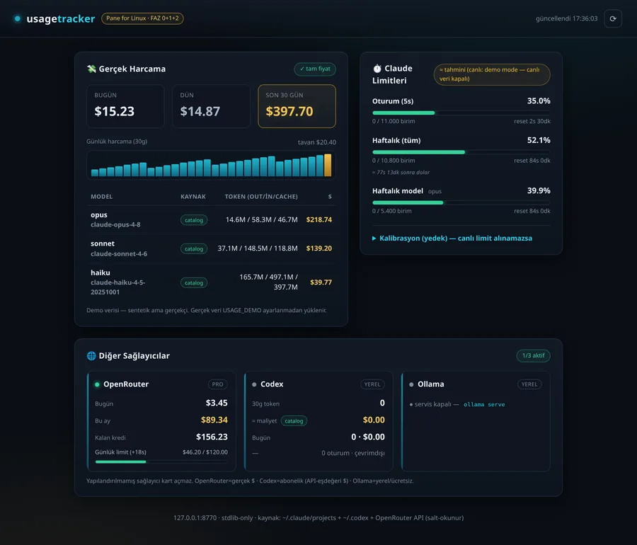 usage-tracker — AI kullanım ve harcama paneli