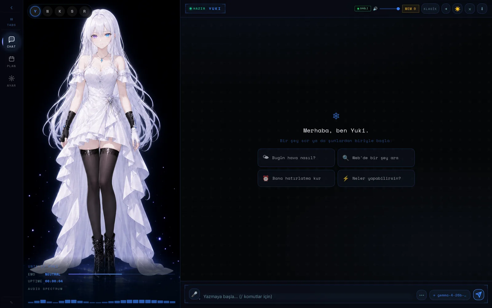 Chat window with the animated character beside it